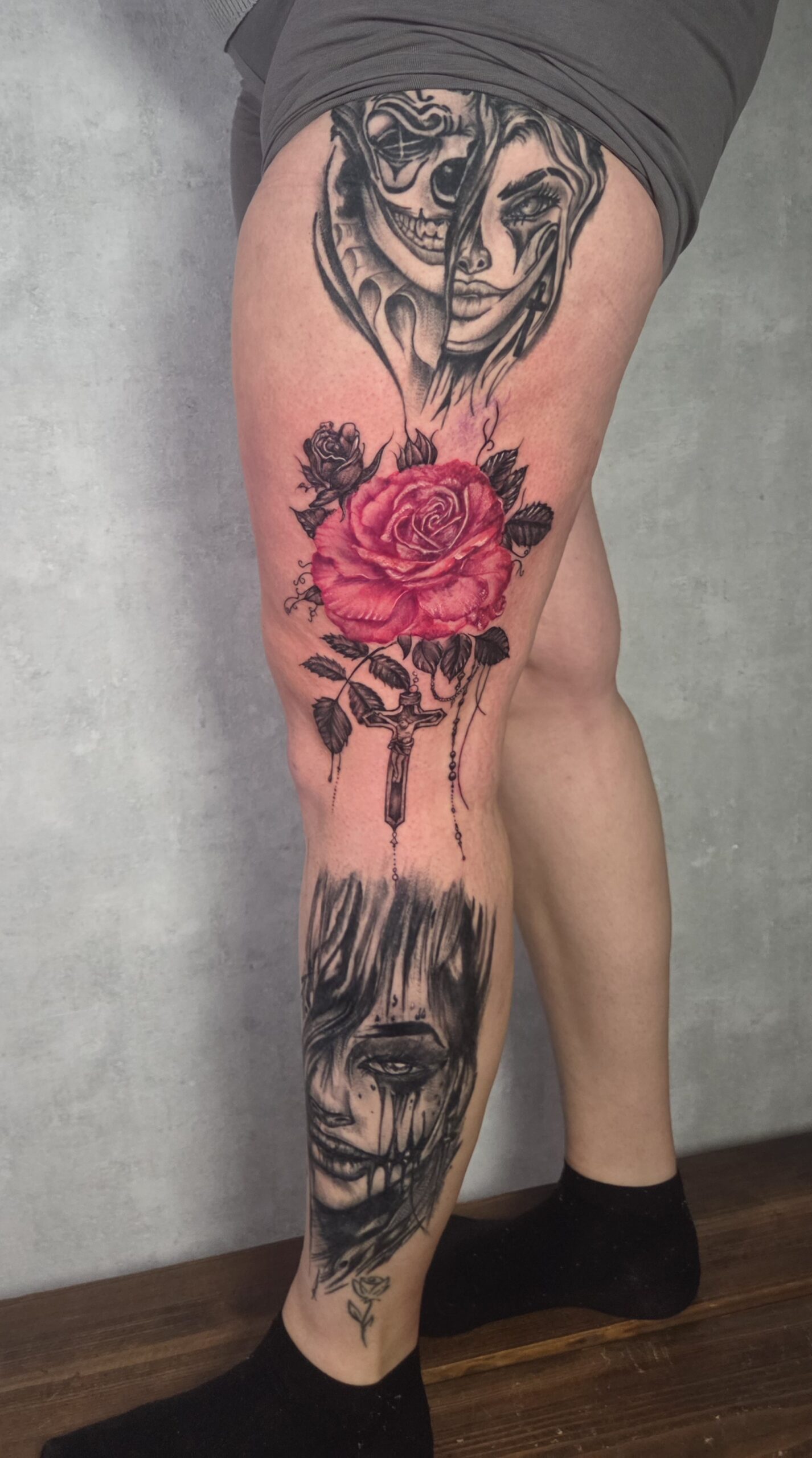 Rose, Realistisch,bein,frau,tattoo,tattoohuette,marirocks